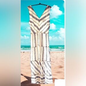DKNY Linen blend  Midi Dress Sz 10  
Summer  Vacation Coastal Nautical